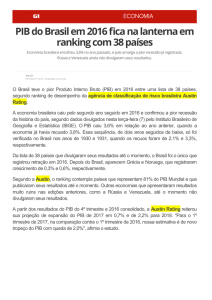 PIB do Brasil em 2016 fica na lanterna em ranking