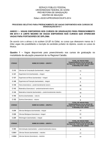 Quadro 1 – Vagas disponíveis para preenchimento nos cursos de