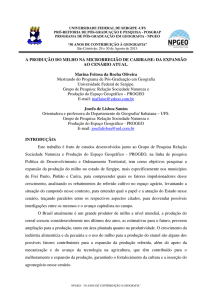 A PRODUÇÃO DO MILHO NA MICRORREGIÃO DE CARIRA/SE