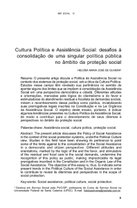 Cultura Política e Assistência Social: desafios à consolidação de