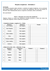 Reações inorgânicas – Atividades 2