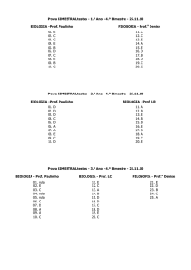 Prova BIMESTRAL testes - 1.º Ano - 4.º Bimestre