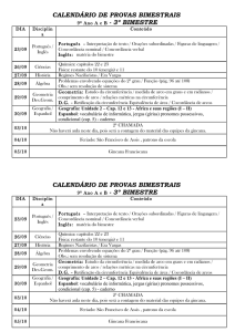 calendário de provas bimestrais calendário de provas