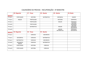 CALENDÁRIO DE PROVAS – RECUPERAÇÃO– 3º BIMESTRE