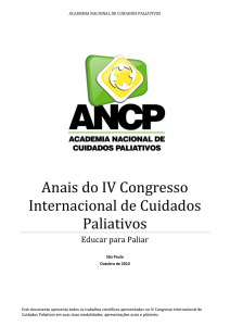 Anais do IV Congresso Internacional de Cuidados Paliativos