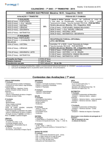 Conteúdos das Avaliações ( 7º ano)