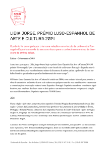 LIDIA JORGE, PRÉMIO LUSO-ESPANHOL DE ARTE E CULTURA