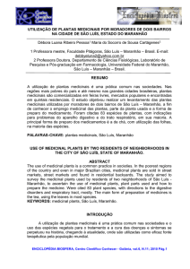 utilização de plantas medicinais por moradores de dois bairros
