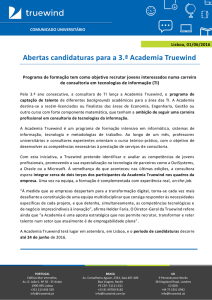 Abertas candidaturas para a 3.ª Academia Truewind