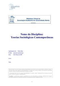 Nome da Disciplina: Teorias Sociológicas Contemporâneas