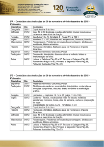 Conteúdos das Avaliações de 30 de novembro a 04 de dezembro