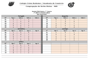 Português Geografia Nº Tipo 1 Nº Tipo 1 01 b c a 16 b a c 02 c e d