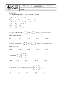 1-) A transposta da Matriz A = (aij)2x3 com aij = 2i + 3j é