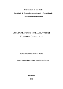 DUPLO CARÁTER DO TRABALHO, VALOR E ECONOMIA