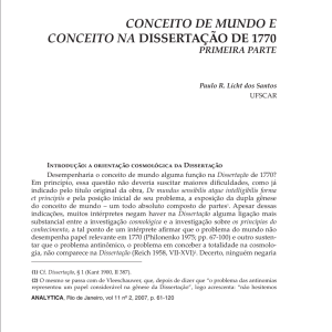 CONCEITO DE MUNDO E CONCEITO NA DISSERTAÇÃO DE 1770