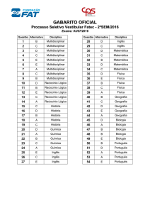 Processo Seletivo Vestibullar Fatec - 2ºSEM/2016