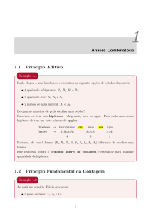 Analise Combinatória 1.1 Princ´ıpio Aditivo 1.2 Princ´ıpio