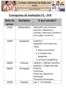 Cronograma de Avaliações P1 – 6ºA Data da prova Disciplina O