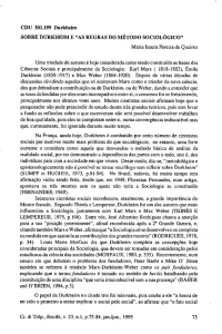 CDU 301.199 Durkheim SOBRE DtJRKHEIM E "AS REGRAS DO