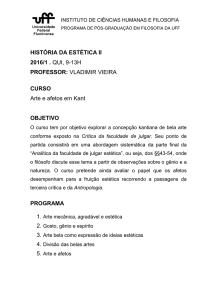 HISTÓRIA DA ESTÉTICA II 2016/1 . QUI, 9-13H PROFESSOR