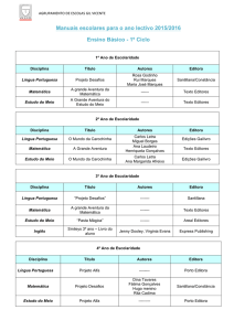 Manuais escolares para o ano lectivo 2015/2016 Ensino Básico