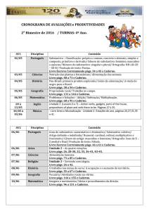 CRONOGRAMA DE AVALIAÇÕES e PRODUTIVIDADES 2ᵒ