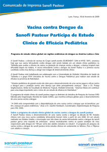 Vacina contra Dengue da Sanofi Pasteur Participa de Estudo