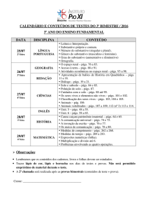 calendário e conteúdos de testes do 3º bimestre