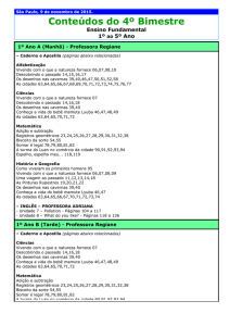 Conteúdos Provas Bimestrais – 4º Bimestre/2015