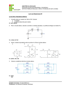 Lista Exercicios 01 - LEI DE OHM