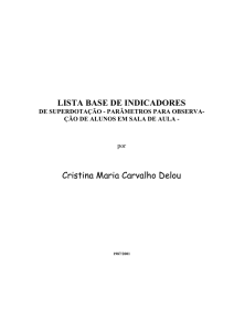 LISTA BASE DE INDICADORES Cristina Maria Carvalho Delou