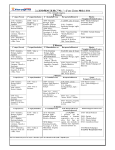 CALENDÁRIO DE PROVAS: 1° e 2° ano (Ensino