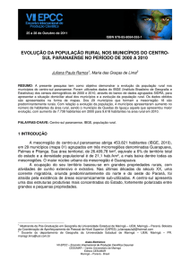 evolução da população rural nos municípios do centro