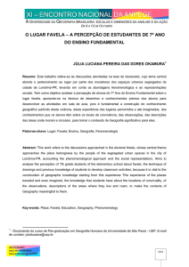 O LUGAR FAVELA – A PERCEPÇÃO DE ESTUDANTES DE 7º ANO