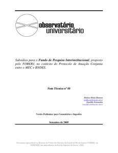 Subsídios para o Fundo de Pesquisa Interinstitucional, proposto