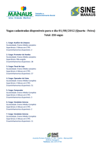 Vagas cadastradas disponíveis para o dia 01/08/2012 (Quarta