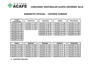 CONCURSO VESTIBULAR ACAFE/INVERNO 2016 GABARITO