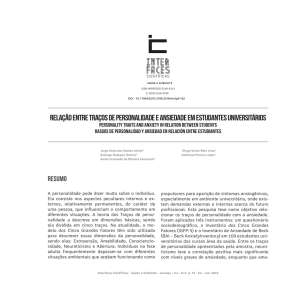 RELAÇÃO ENTRE TRAÇOS DE PERSONALIDADE E ANSIEDADE