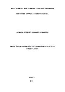 IMPORTÂNCIA DO DIAGNÓSTICO DA ANEMIA