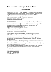 Lista de exercícios de Biologia - Prof. João Paulo Tecido Epitelial