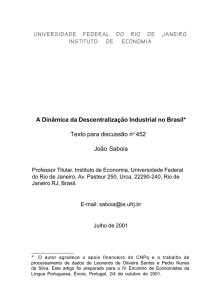 A dinâmica da Descentralização Industrial no Brasil