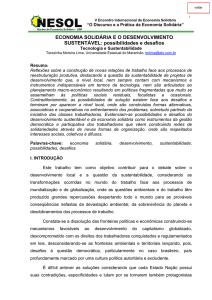 ECONOMIA SOLIDÁRIA E O DESENVOLVIMENTO SUSTENTÁVEL