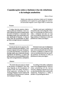 Considerações sobre o batismo à luz do rebatismo e da teologia