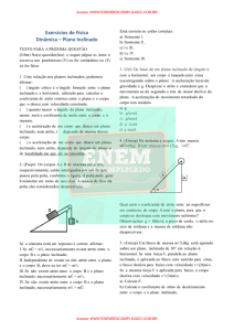 Exercícios de Física Dinâmica – Plano Inclinado