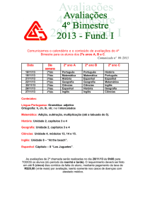 Comunicado nº 90/2013 Calendário de Avaliações EFI