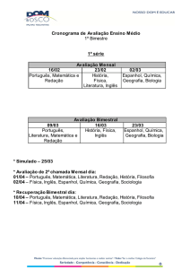 Cronograma de Avaliação Ensino Médio 1º Bimestre 1ª série