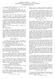 química geral i – lista3 exercícios de cálculos em química 1º