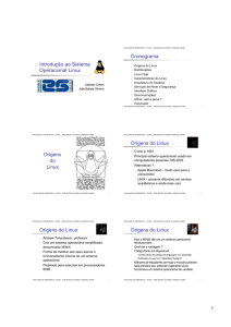 Introdução ao Sistema Operacional Linux Cronograma Origens do