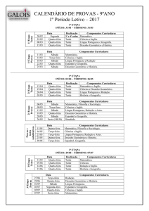 Calendário de Provas 9º ano