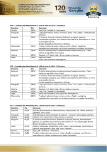 6ºA – Conteúdos das Avaliações de 02 a 06 de maio de 2016